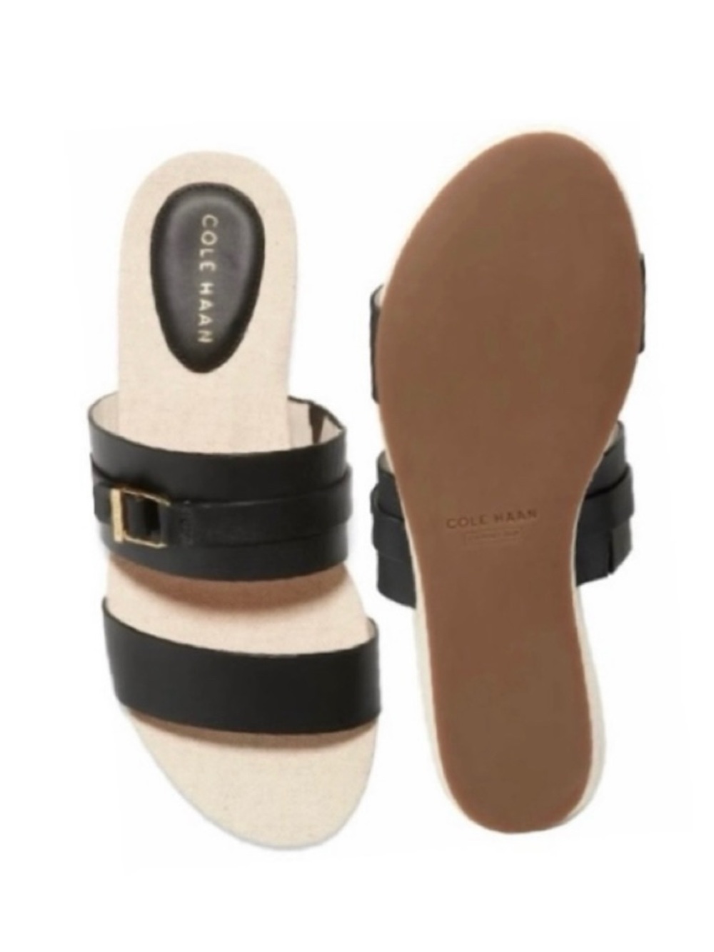 COLE HAAN Black Francine Demi Wedge Slide Sandal NIB $130 8 WIDE
